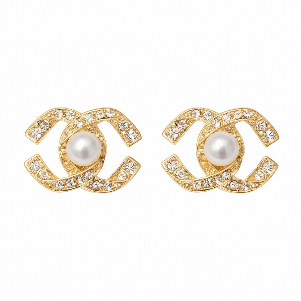 CC Pearl & Crystal Inspired Stud Earrings